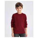 Haloumoning Boys Casual Pullover Sweaters Kids Chunky Crewneck Waffle Knit Jumper Tops 5-14 Years Wine Red