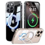 CASEKOO 360 Spin Max Magnetic Titanium Stand for iPhone 16 Pro Case [Fit with Magsafe][16FT Military Protection] [No-Yellow Crystal Clear] Slim 16 Pro Case with Stand 6.3