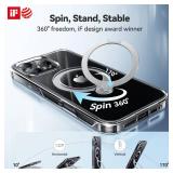 CASEKOO 360 Spin Max Magnetic Titanium Stand for iPhone 16 Pro Case [Fit with Magsafe][16FT Military Protection] [No-Yellow Crystal Clear] Slim 16 Pro Case with Stand 6.3