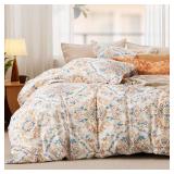 Bedsure Duvet Cover King Size - Reversible Floral Duvet Cover Set with Zipper Closure, 3 Pieces Bohemian Orange Bedding Set with 8 Corner Ties and 2 Pillow Shams 20"x36"