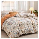 Bedsure Duvet Cover King Size - Reversible Floral Duvet Cover Set with Zipper Closure, 3 Pieces Bohemian Orange Bedding Set with 8 Corner Ties and 2 Pillow Shams 20"x36"