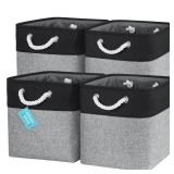 OrganiHaus 12x12 Cube Storage Bins 4 Pack, Foldable Cube Storage Organizer w/ Rope Handles, Collapsible Fabric Bins for Toys, Clothes & Closet Organization, Fabric Square Baskets - Gray/Black