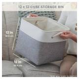 OrganiHaus 12x12 Cube Storage Bins 4 Pack, Foldable Cube Storage Organizer w/ Rope Handles, Collapsible Fabric Bins for Toys, Clothes & Closet Organization, Fabric Square Baskets - Gray/Black