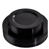FLOWERCAT 60PCS Black Plastic Plates - Heavy Duty Black Disposable Plates for 30 guests Halloween Party/Wedding/New Year - Include 30PCS 10.25inch Dinner Plates and 30PCS 7.5inch Dessert Plates