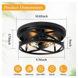 Elekeed 2-Light Flush Mount Ceiling Light Fixture, Farmhouse Ceiling Lights for Kitchen, Modern Black Close to Ceiling Light for Hallway Bedroom Balcony Porch Stairway, E26, (2 Pack)