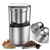 SHARDOR Coffee Grinder Electric Herb/Wet Grinder for Spices and Seeds with 2 Removable Stainless Steel Bowls, Silver