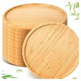 Meanplan 12 Pcs Round Wood Trays Round Charcuterie Board Bulk Bamboo Serving Platter with Rim Polished Wooden Vegetable Platter for Holding Fruit Bread Pizza Party Decor Christmas Supplies (11.8 Inch)