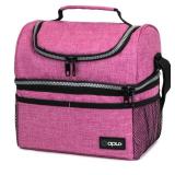 OPUX Lunch Box For Women, Insulated Large Lunch Bag Adult Work, Double Decker Lunchbox Meal Prep, Dual Compartment Leakproof Lunch Cooler, Soft Lunch Pail Tote for Girls, Kids, School (Pink, 16 Cans)