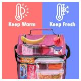OPUX Lunch Box For Women, Insulated Large Lunch Bag Adult Work, Double Decker Lunchbox Meal Prep, Dual Compartment Leakproof Lunch Cooler, Soft Lunch Pail Tote for Girls, Kids, School (Pink, 16 Cans)