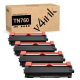 v4ink 4PK Compatible TN760 Toner Replacement for Brother TN760 TN-760 TN730 TN770 Toner Cartridge for Brother HL-L2350DW HL-L2390DW HL-L2395DW HL-L2370DW MFC-L2710DW MFC-L2750DW DCP-L2550DW Printer