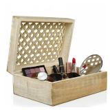 Mela Artisans Wooden Keepsake Box | Whitewash Mango Wood Memory & Photo Storage Box with Hinged Lid | Decorative Storage Box | Extra Large | 10.5x7.5x4 Inch-3 Knicks in the Wood On Side of the Box