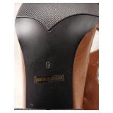 COMJUY 2" Textured Brown Knee High Boots Women Low Heel, Kitten Heel Knee High Boots for Women Pull on with Block Heel Square Toe, Flat Tall Boots Riding Boots Women Gogo Boots Faux Leather Size 9