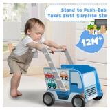 labebe Baby Wooden Learning Walker, 2-in-1 Toddler Push & Pull Toys Stroller Pushing Walker, Infant Sit to Stand Wood Walker Wagon, Transfer Cart Toy for Girls & Boys 1-3 Years Old Kids, Blue