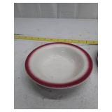 Restaurant Style Red Rim Ceramic Plates (3) and Bowl (1)