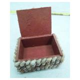 Seashell Decorated Wooden Box with Red Interior