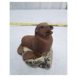 Ceramic Sea Lion Figurine on Rock Base