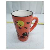 Halloween Ceramic Latte Mug with Pumpkin and Bat Design