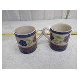 Hand-Painted Ceramic Coffee Mugs with Blue Floral Design - Set of 2