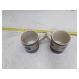 Hand-Painted Ceramic Coffee Mugs with Blue Floral Design - Set of 2