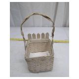 White Woven Basket with Picket Fence Design and Handle