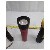 Lot of 3 Handheld Flashlights - Black, Red, and Yellow/Black