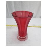 Red Glass Octagonal Vase with Flared Design
