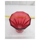 Red Glass Octagonal Vase with Flared Design