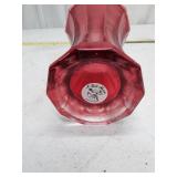 Red Glass Octagonal Vase with Flared Design