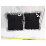 Decorative Black Quilted Throw Pillow with Lace Trim and Bow