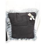 Decorative Black Quilted Throw Pillow with Lace Trim and Bow
