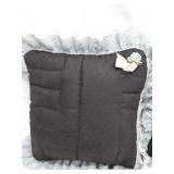 Decorative Black Quilted Throw Pillow with Lace Trim and Bow