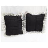 Decorative Black Quilted Throw Pillow with Lace Trim and Bow