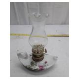 Porcelain Oil Lamp with Floral Design and Brass Burner