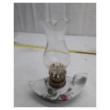 Porcelain Oil Lamp with Floral Design and Brass Burner