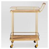 Metal, Wood, and Leather Bar Cart - Gold - Thresholdâ¢: Beverage Serving Cart with Casters, Indoor Use - Retail: $220