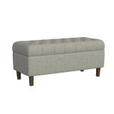 Button Tufted Storage Bench with Cone Wood Legs Gray - HomePop: Hinged Lid, Bedroom Ottoman - Retail: $201