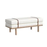 HomePop Upholstered Bench Cream Boucle/Natural: Wood Legs, Faux Leather Strap, Multipurpose Use - Retail: $241