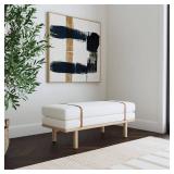 HomePop Upholstered Bench Cream Boucle/Natural: Wood Legs, Faux Leather Strap, Multipurpose Use - Retail: $241