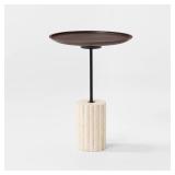 Round Side Table with Brown Top and Travertine Base - Thresholdâ¢ designed with Studio McGee - Retail: $195