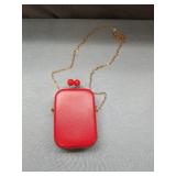 Elizabeth Arden Red Faux Leather Crossbody Clutch Purse W/ Kiss Clasp