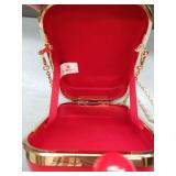 Elizabeth Arden Red Faux Leather Crossbody Clutch Purse W/ Kiss Clasp