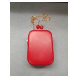 Elizabeth Arden Red Faux Leather Crossbody Clutch Purse W/ Kiss Clasp