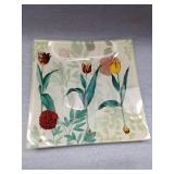 Vintage Square Glass Plates Botanical Theme Tulip. Set Of 4. 6âx 6â
