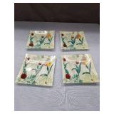 Vintage Square Glass Plates Botanical Theme Tulip. Set Of 4. 6âx 6â