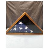 American Flag Display Case with Oak Frame