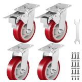 Castrek 6 Inch Heavy Duty Casters Set of 4, Lockable Plate Caster Wheels with Brakes Scratch Resistant & 360 Degree Rotatable, 6000 lbs Load Capacity - Ideal for Any Floor (2 x Swivel & 2 x Brakes) - 