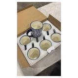 Selamica 16 oz Porcelain Coffee Mugs Set, Ceramic Tea Cup with Handle, dishwasher, oven, microwave safe, Pack of 6, Vintage Blue - Retail: $0