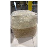 mDesign Natural Casual Ottoman Pouf Seat - Rustic Square Cube Poof Floor Chair for Living Room  Bedroom  Office  Playroom  and Nursery - Color Block - White/Natural - Retail: $102