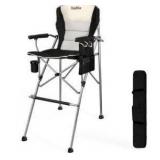 Foldable Directors Makeup Salon High Chair - Portable Camping Bar Height Folding Photoshoot Chairs with Stroage Bag Cup Holder Non-Slip Footrest, Supports 400 lbs