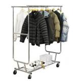Double Rod Clothes Rack, Heavy Duty Rolling Clothing Rack With Shelves, Double Rod Clothing Racks for Hanging Clothes & Bags, Portable & Adjustable Clothes Rack with Wheels Garment Rack